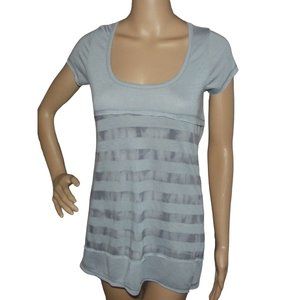 Fresh & Wear Y2K Tee Junior Large vtg t-shirt top gray purple striped long tunic